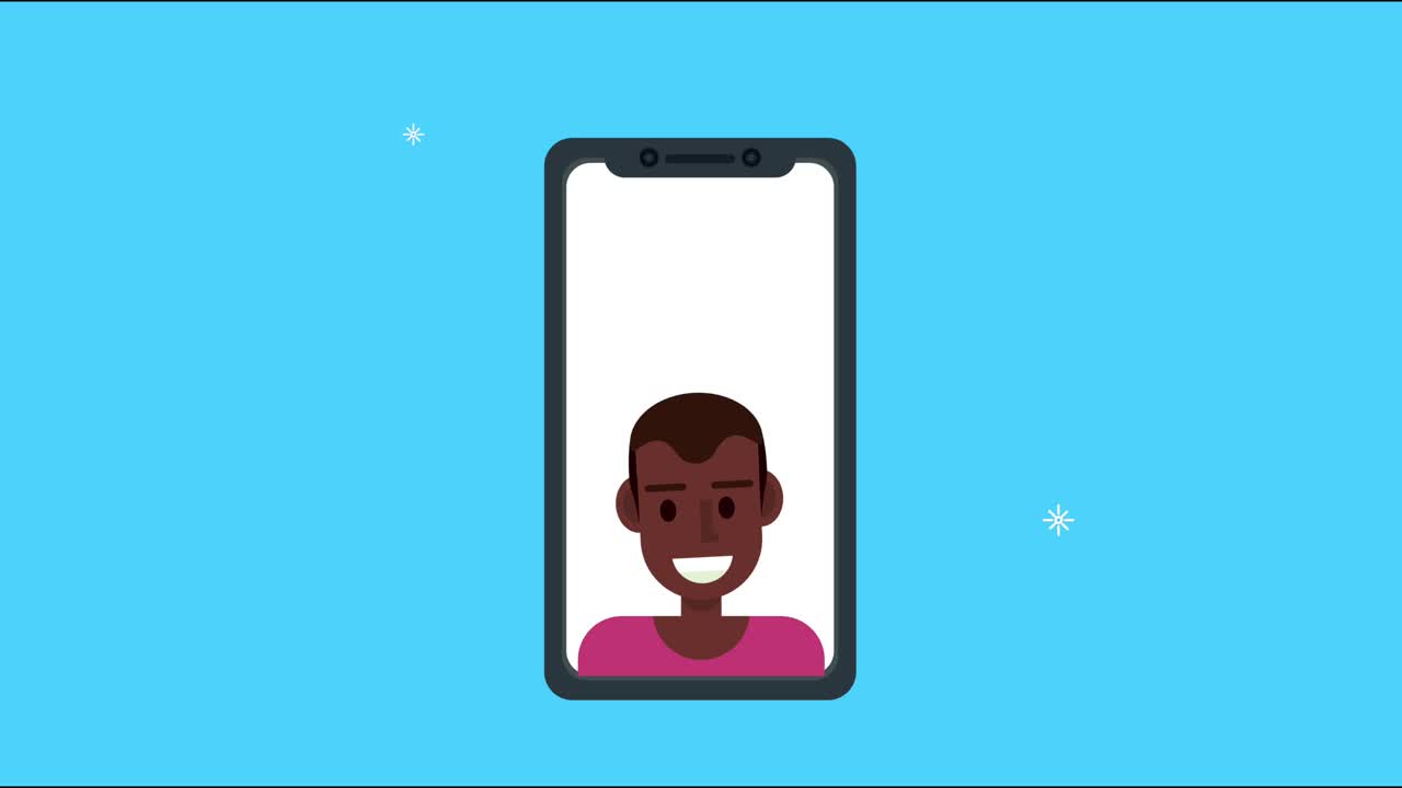 afro man in smartphone social media animation
