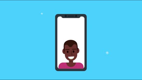 hombre afro en la animación de las redes sociales de teléfonos inteligentes
