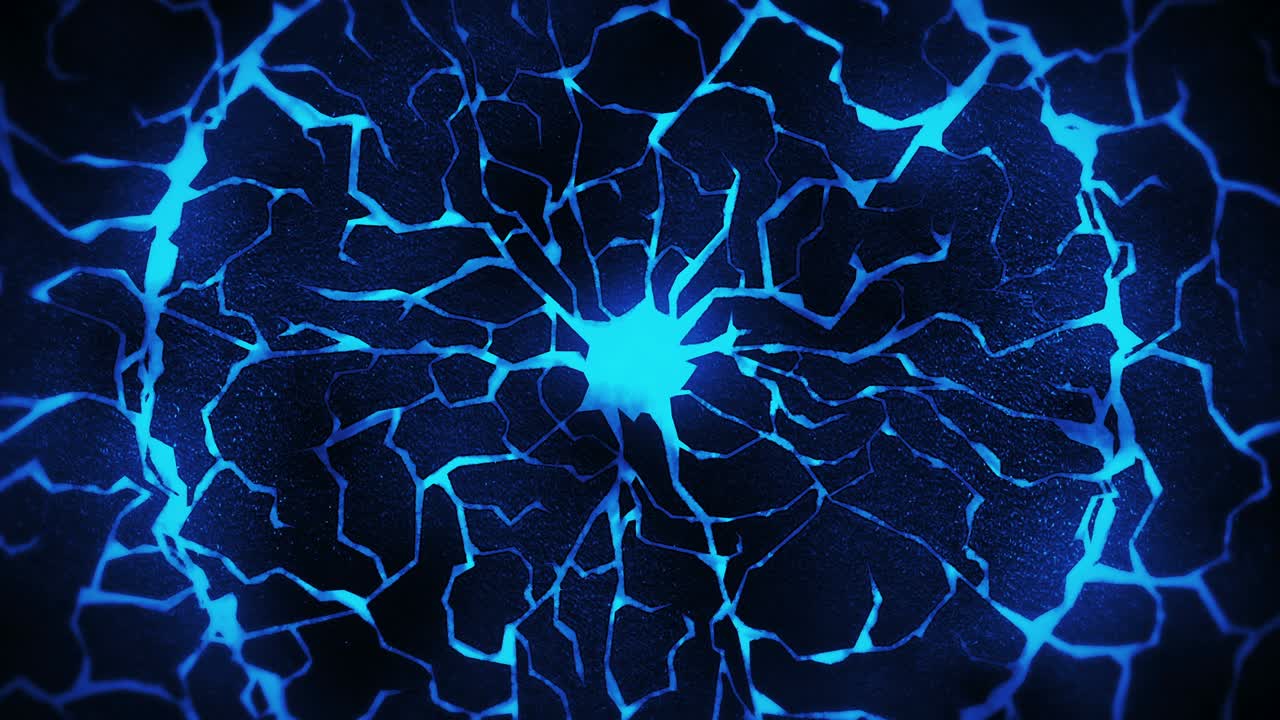 fondo oscuro con suelo agrietado azul. humo, niebla, polvo. animación de bucle de lava derretida. superficie de la tierra. suelo de combustión de calor.