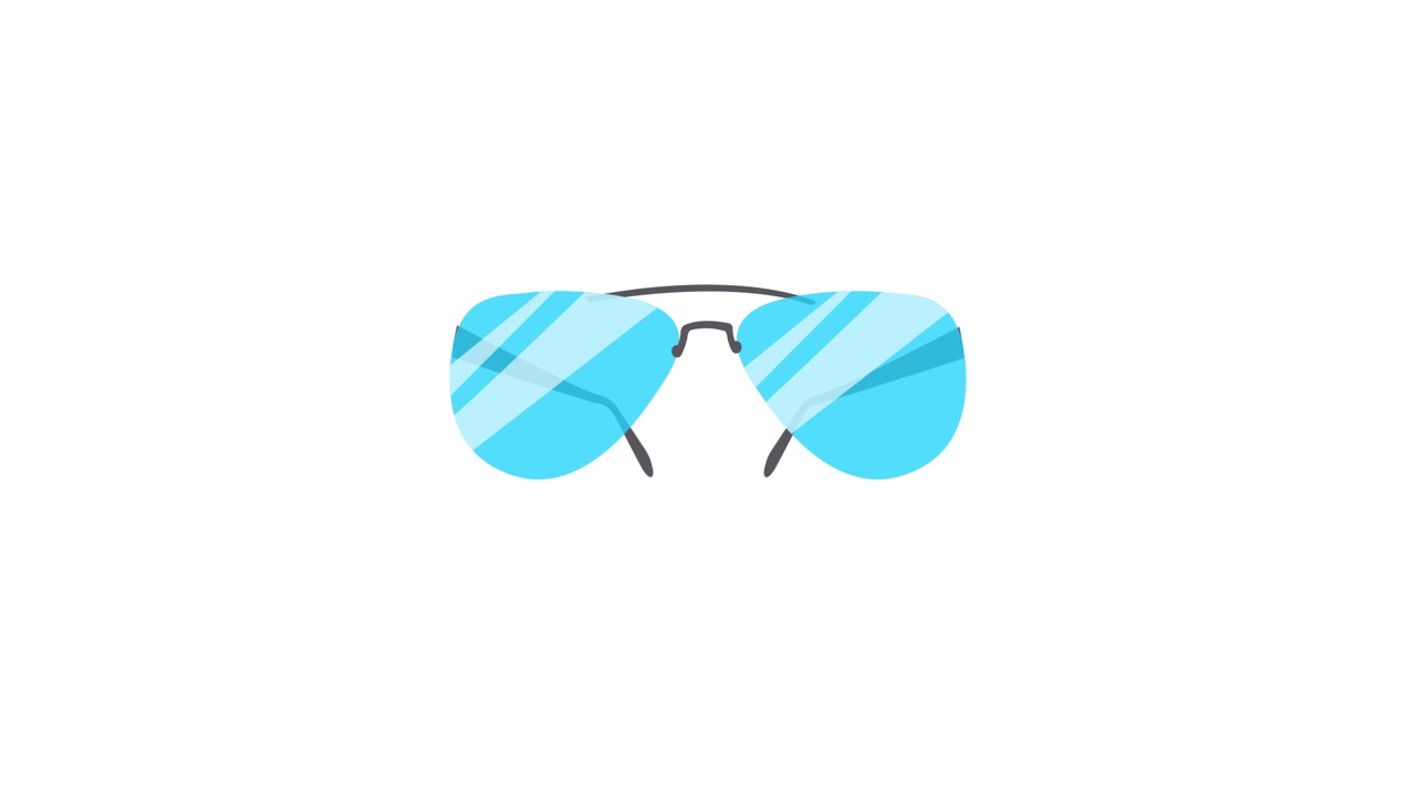 Occhiali da sole aviator blu animati che appaiono e scompaiono