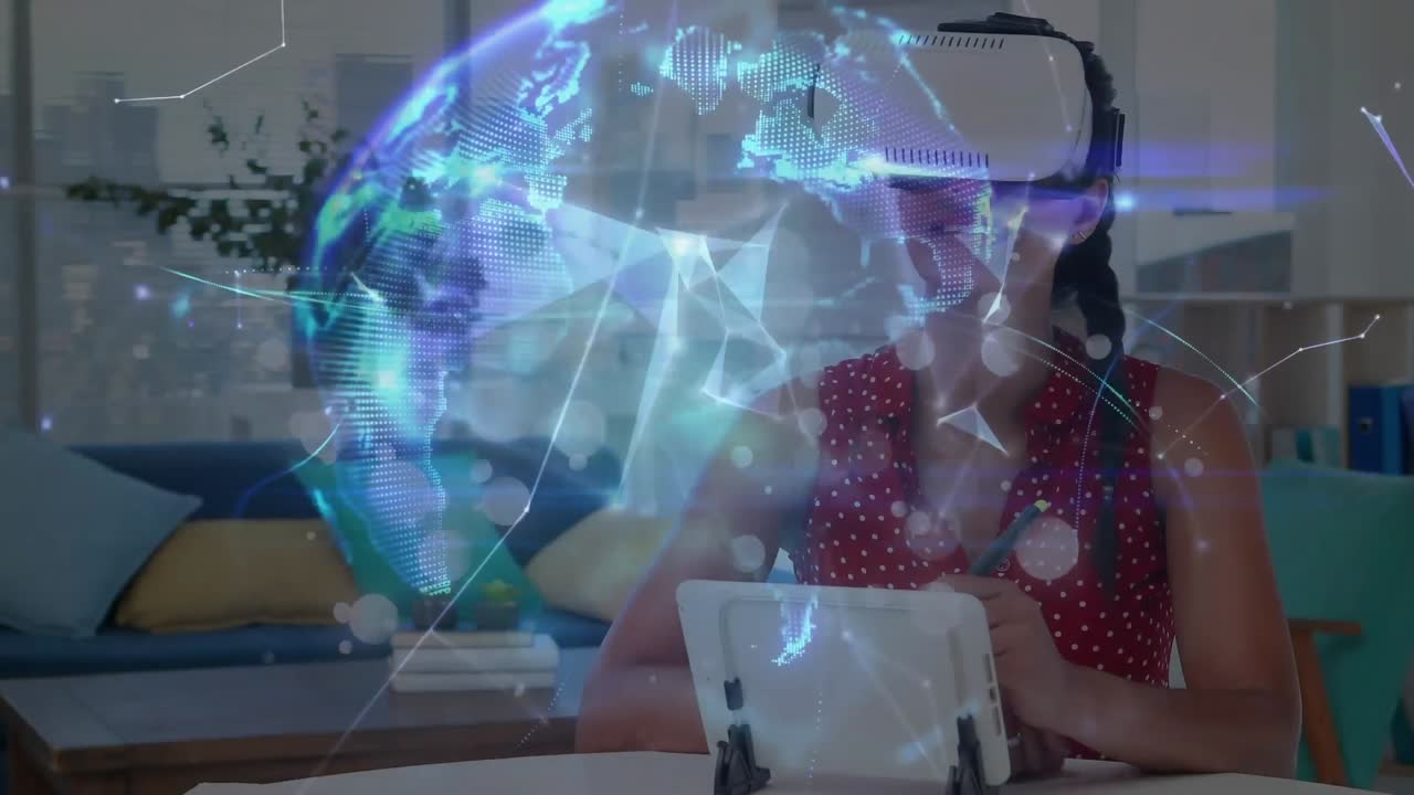 animación de globo de conexiones sobre mujer de negocios caucásica