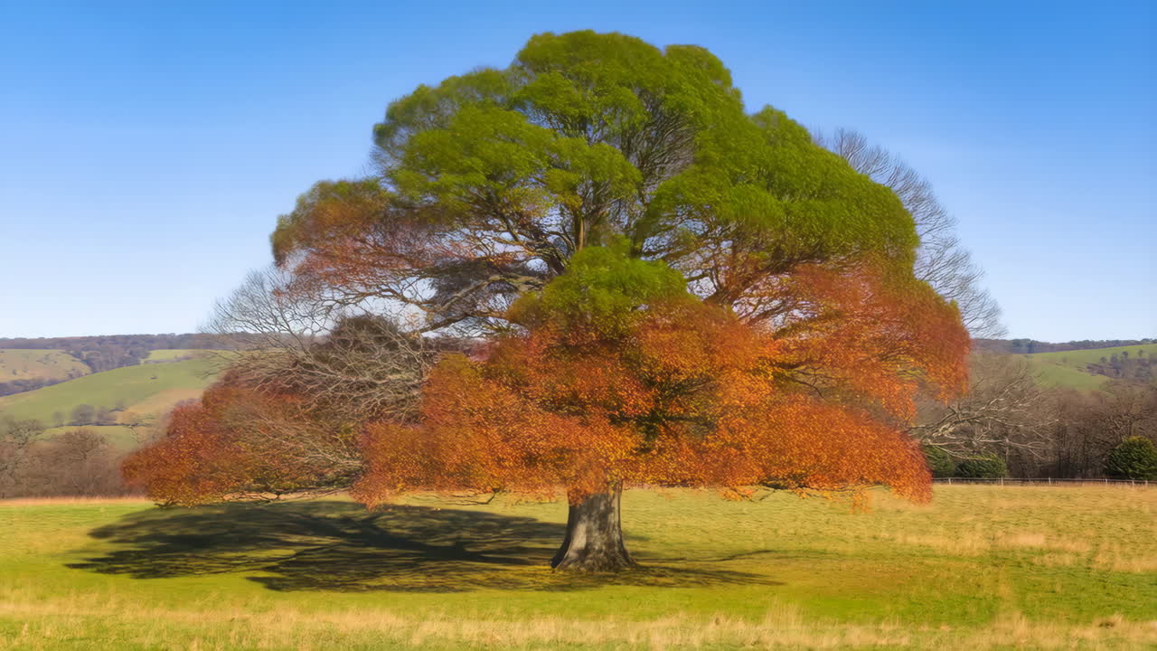 A Lone Tree's Seasonal Transition from Autumn to Early Winter