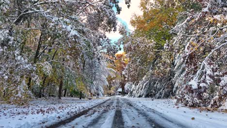 pista hacia adelante a lo largo de la nieve de deshielo fangosa