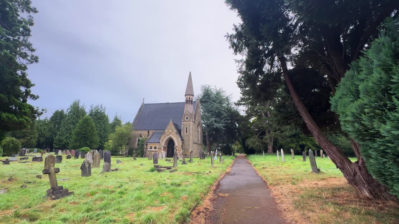 Orthodox cemetery church, abandoned looking creepy place with tombstones