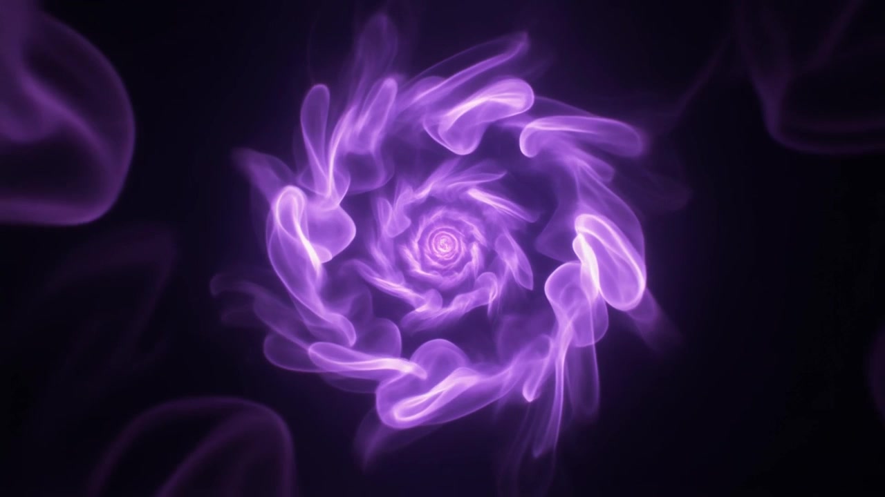 Fumo viola astratto vorticoso in un tunnel ipnotico