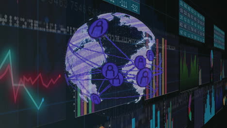 animación de conexiones de red globales sobre gráficos y gráficos de datos financieros