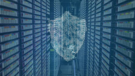 animation of shield and data processing over computer servers
