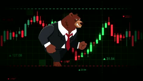 animación 2d financiera del mercado del oso. fondo del concepto de negociación en el mercado de valores