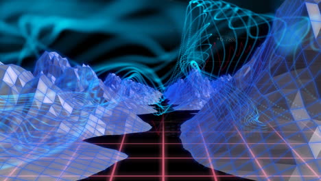 animation of shapes over digital mountains