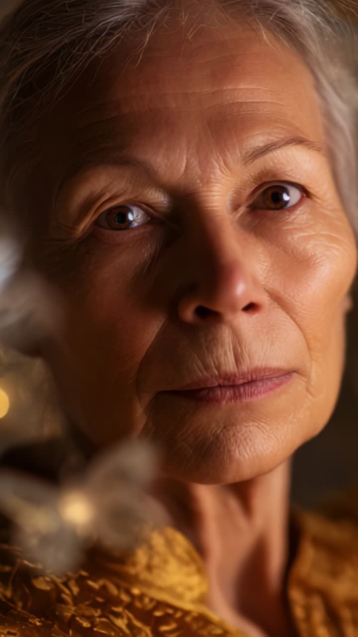 A Reflective Portrait of an Elderly Woman with Graceful Features and Expressive Eyes, Capturing Wisdom and Life Experience Against a Soft Background