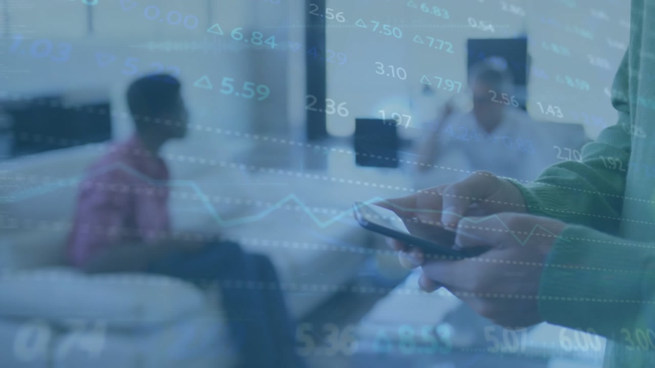 Animation of stock market over diverse business people
