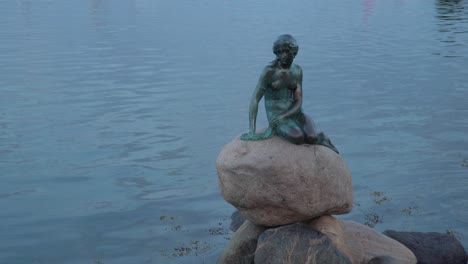 pequeña estatua de sirena contra un fondo de agua
