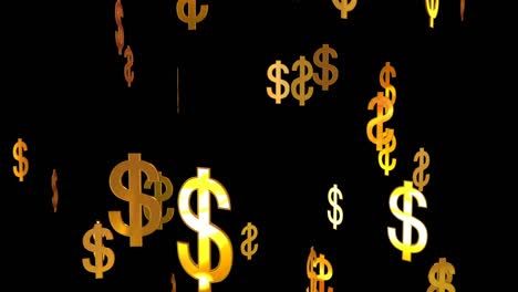 Signs of dollar falling on black background.