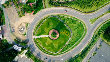 aerial view of beautiful roundabout road green garden in royal park rajapruek garden (international horticulture exposition royal flora ratchapruek) , chiang mai , thailand.