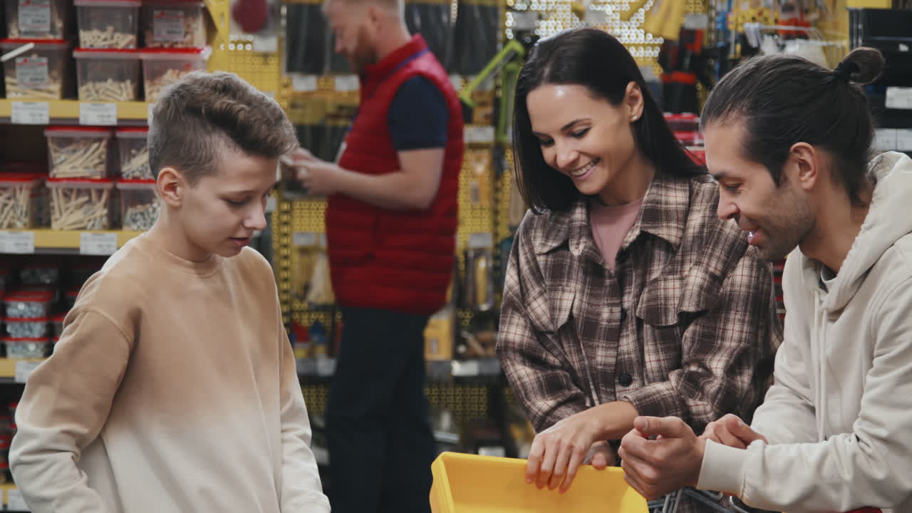 Family of Three Buying Home Improvement Supplies