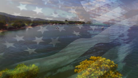 animation of flag of united states blowing over seascape
