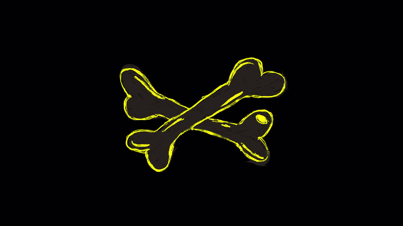 Doodle animato di ossa incrociate con contorno giallo