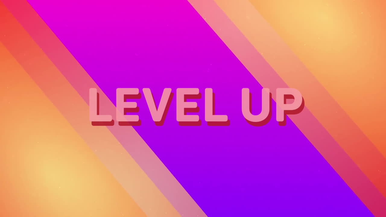 Animation of Level Up text over vibrant pink and orange gradient background