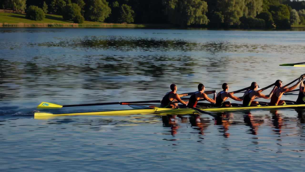 Rowing Team Competition on a Lake