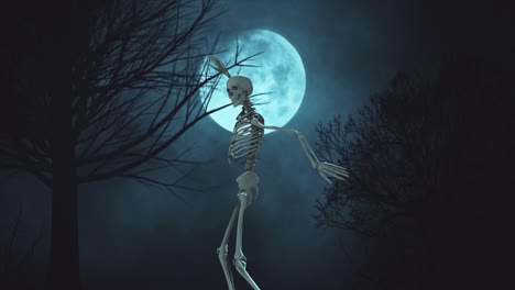 skeleton at night under full moon