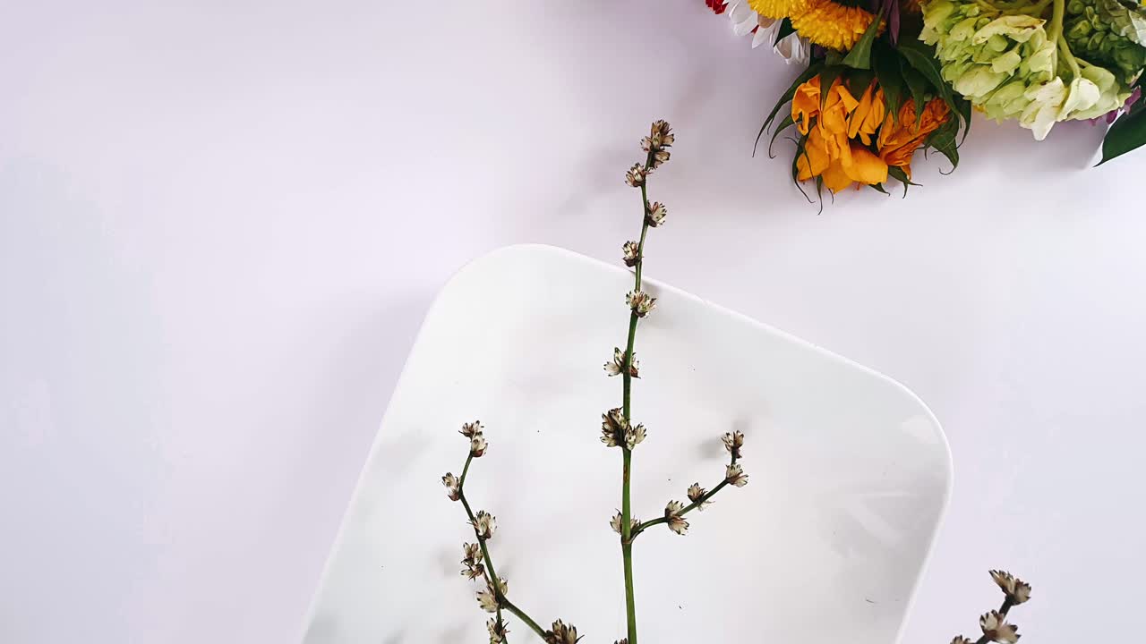 접시 에 꽃 을 놓은 것