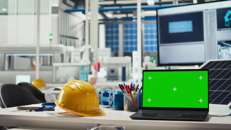 Chroma Key Laptop In Photovoltaics Factory Used To Monitor Systems