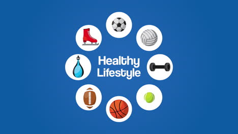 healthy life style lettering and set icons