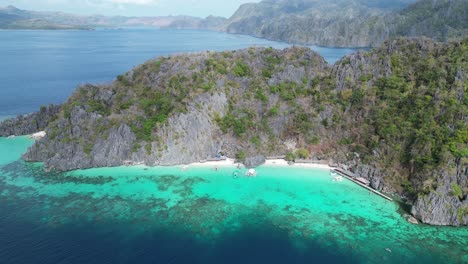 Banul-Beach-on-Coron-Island,-Philippines,-Establishing-Aerial