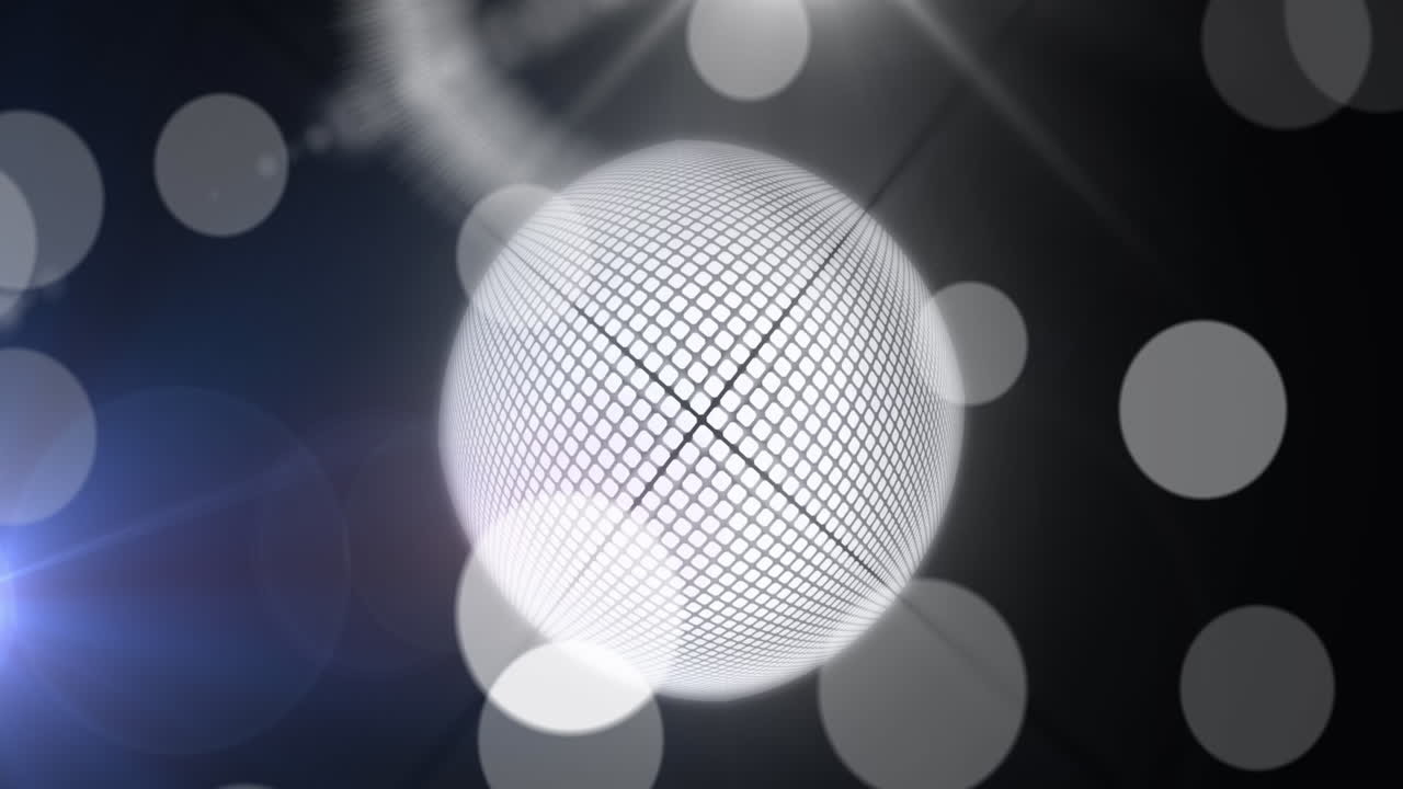 animación de bola de espejo y luces bokeh blancas sobre fondo oscuro