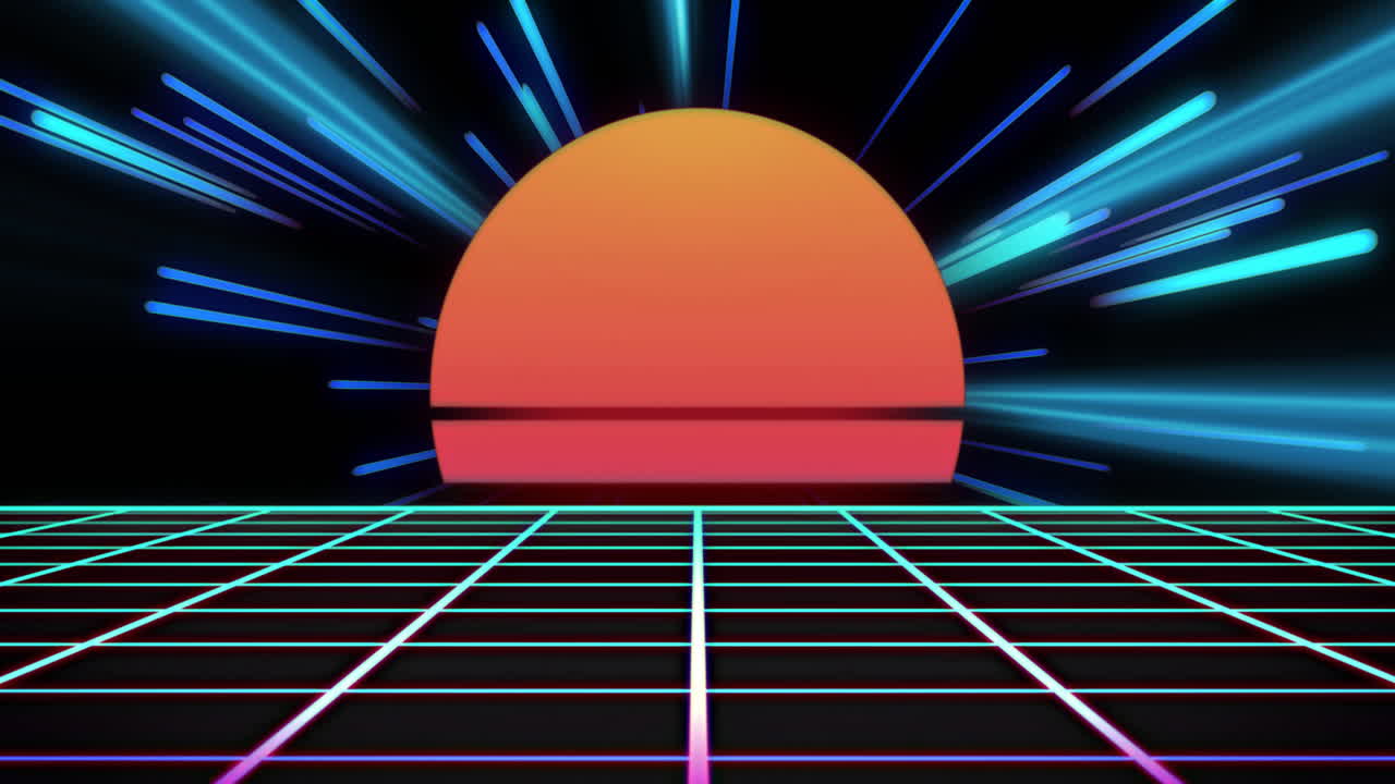 검은색 배경에 네온 메타버스 패튼으로 비디오 게임 화면의 애니메이션