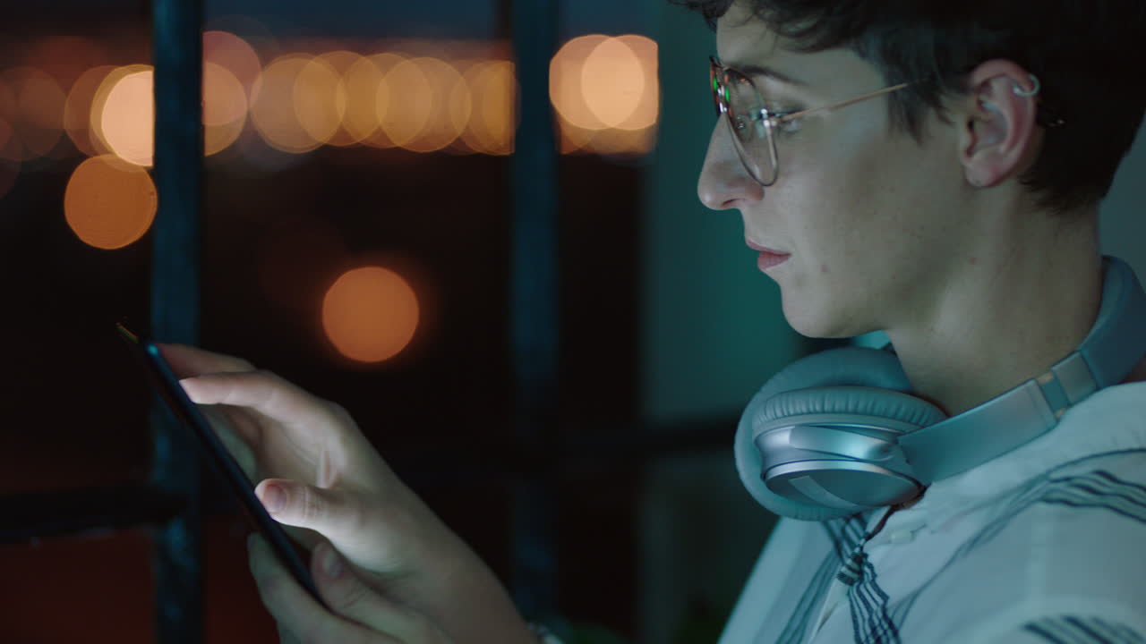 태블릿 컴퓨터를 사용하여 늦게 일하는 젊은 비즈니스 여성 프로젝트 기한에 대한 아이디어를 브레인스토밍하는 여성 관리자 계획 밤에 사무실에서 스타트업 회사 개발 전략