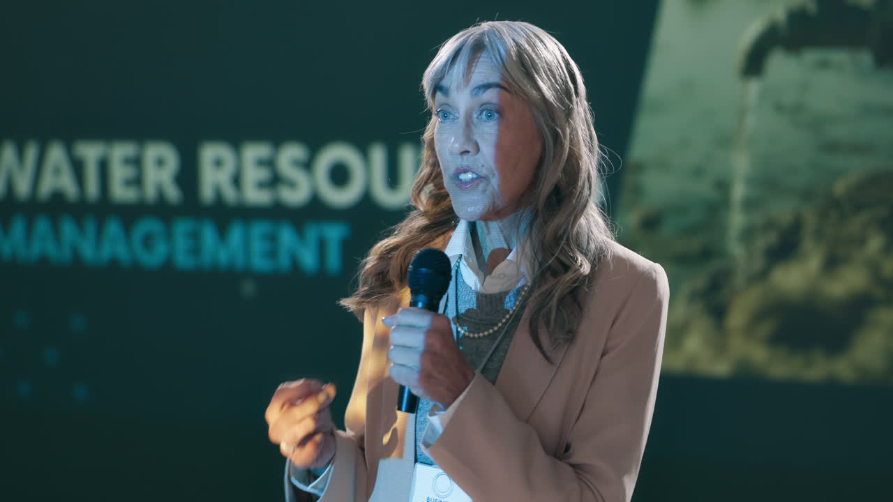Woman giving a presentation on water resources management
