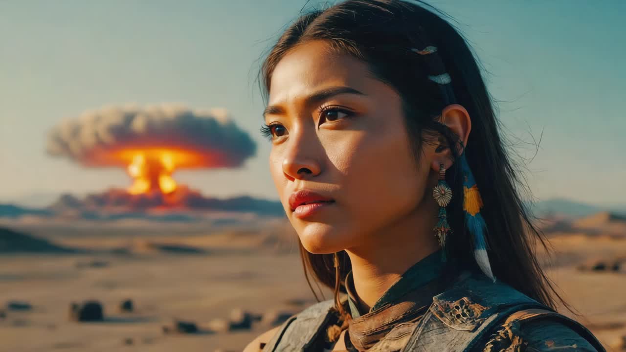 Woman watches nuclear explosion in desert