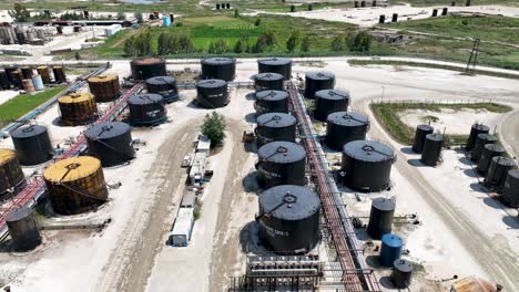 large oil tanks on an industrial factory in the countryside