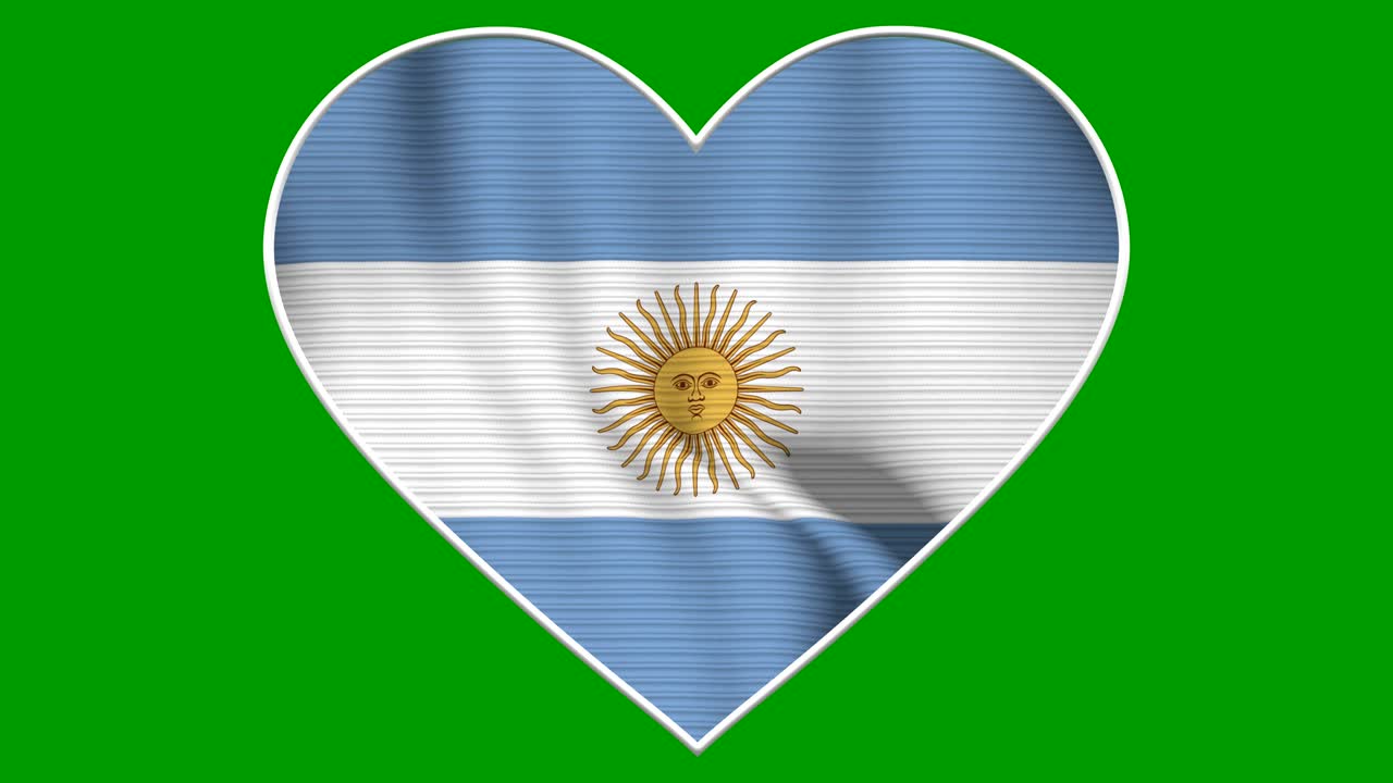 Argentina Heart Love Flag Loop - Realistic 4K flag waving in the wind. Seamless loop with highly detailed fabric texture