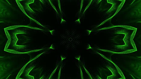 green and black background with large flower design. kaleidoscope vj loop