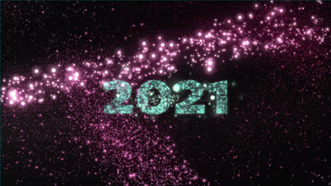 animation of 2021 text, fireworks and christmas star falling