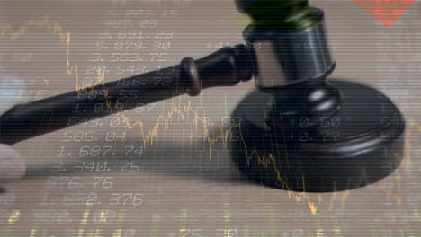 animación de las estadísticas y el procesamiento de datos financieros sobre el martillo del subastador