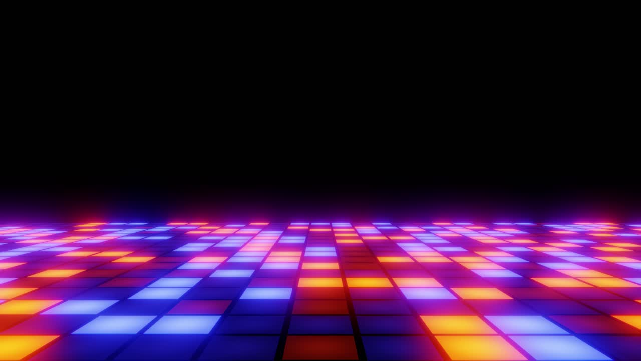 Vibrant Disco Dance Floor with Flashing Blue and Orange Lights