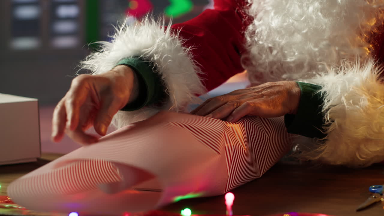 Santa wrapping gifts