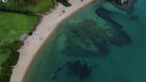 4K-Aerial-View-of-Spathias-Beach:-Nikiti,-Greece's-Hidden-Gem