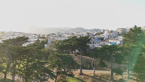 aerial angles reveal the charm of southeastern san francisco, capturing the humble urban sprawl of excelsior and portola against a hazy skyline.