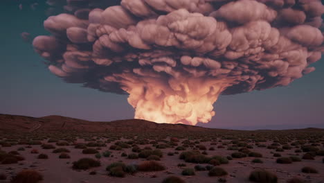 nuclear explosion over desert landscape
