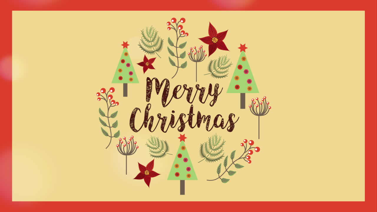 feliz tarjeta de navidad con hojas, corona y estrellas.