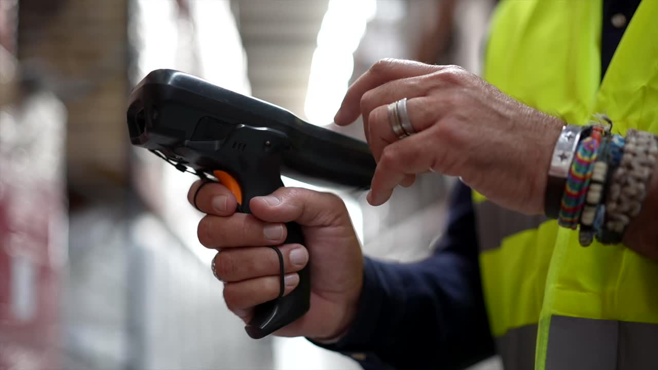 Worker using a barcode scanner in a warehouse