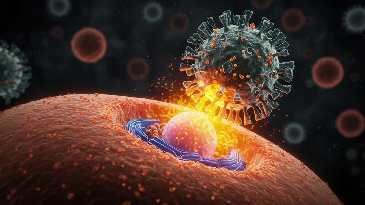 A Detailed Exploration of Viral Interaction with Host Cells: Visualizing the Complex Dynamics of Virus Entry and Replication within Cellular Environments