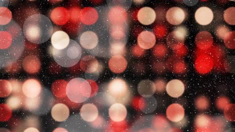 animation of snow falling over defocussed blinking red and white christmas lights