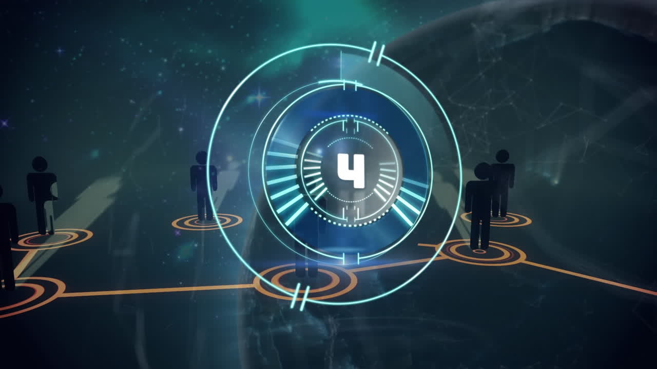 animación del escaneo del alcance y la red de conexiones sobre fondo negro