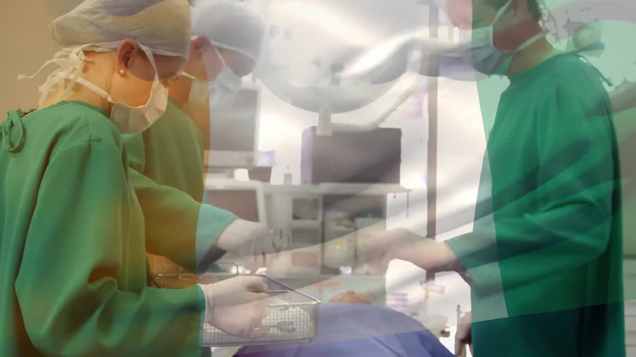 수술실에서 외과의사 위에 나이지리아의  ⁇ 발의 애니메이션
