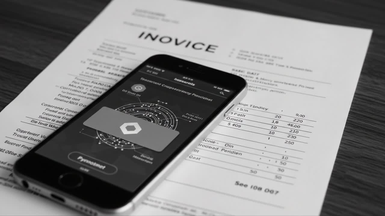 Una vista ravvicinata di uno smartphone che mostra una fattura digitale accanto a una fattura stampata, illustrando i moderni metodi di transazione e le tecnologie di pagamento mobile